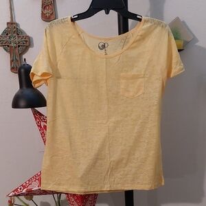 Bright Yellow Loose Fit Burnout Tee With Cute Pocket